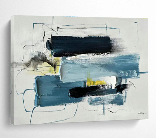 Blue - Yellow - Black Abstract Art for Contemporary Lounge Dynamic Style DLZ2702
