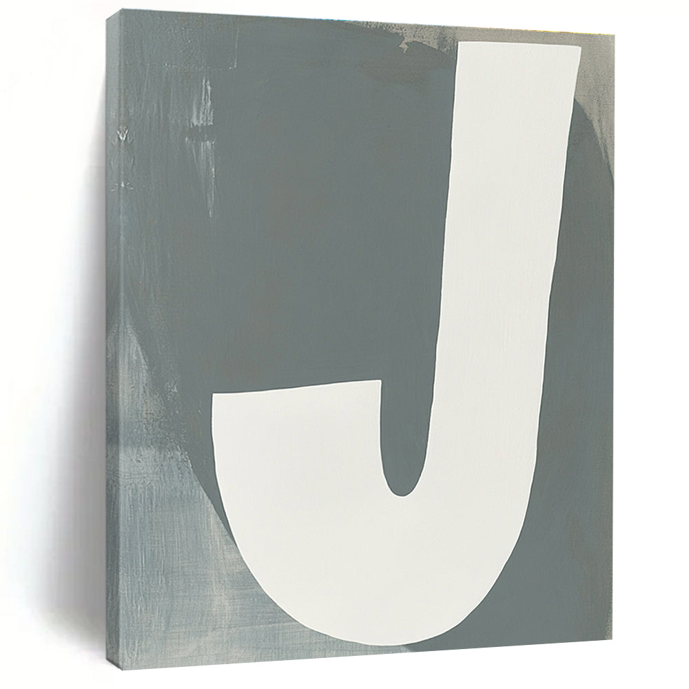 White “J” on Grey Art for Modern Nursery & Typography - Focused Studio STSC1113
