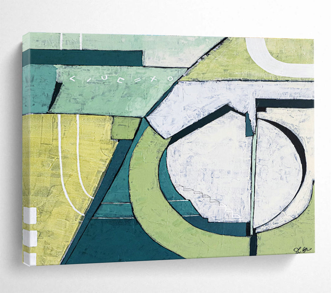 Green Geometric Abstract Art for Eco - Friendly Workspace DLZ2927