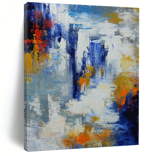 Blue - Orange Splash Abstract Art for Beach House Living Room & Coastal Gallery DLZ1345