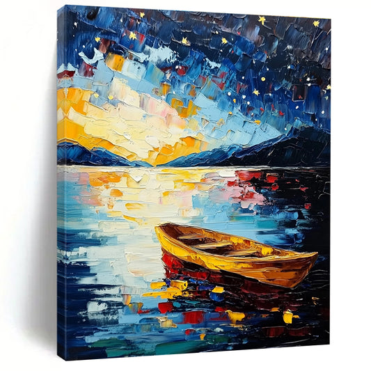Starry Night Boat on Lake for Romantic Bedroom & Art Gallery Exhibition STSC877