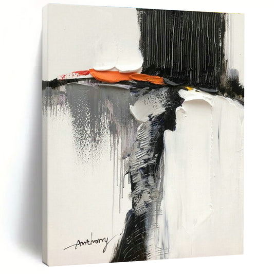 Black - White - Orange Abstract Art for Art Gallery Pop - Up & Trendy Restaurant Dining Area DLZ1673