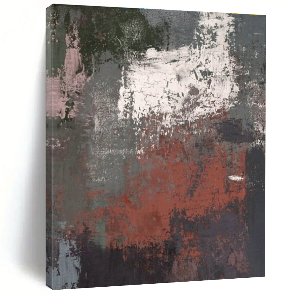 Gray - Red Textured Abstract Art for Industrial - Style Café & Contemporary Art Studio DLZ0637