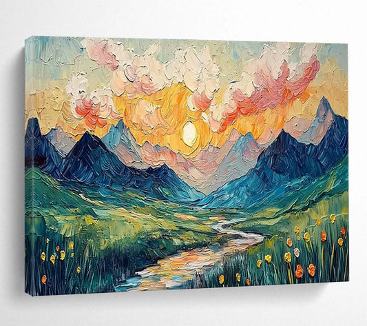 Textured Mountain Landscape Art for Adventure Lodge Common Areas DLZ3240