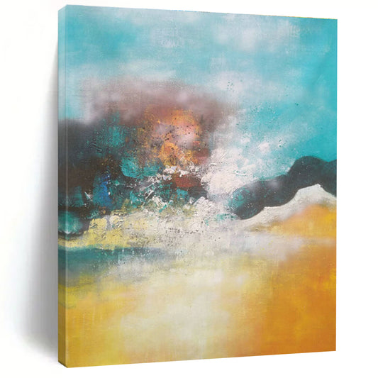 Blue - Yellow Hazy Abstract Art for Coastal Bedroom & Relaxing Spa DLZ0771