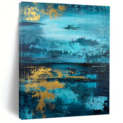 Blue and Gold Waterscape Art for Luxury Living Room & Elegant Hotel Lobby DLZ0740
