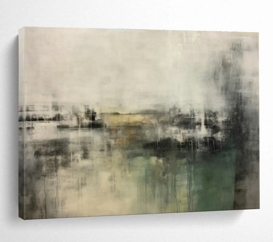 Textured Grey - Green Abstract Landscape Art for Serene Living Room Ambiance DLZ2703
