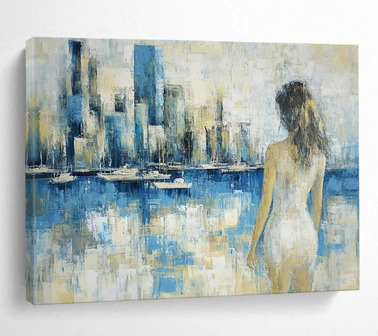 Woman by the Harbor Abstract Art for Seaside Home Office & Nautical Boutique SC356
