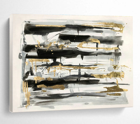 Black - Gray - Gold Abstract Art for Luxury Hotel Lobby Feature Walls DLZ3230