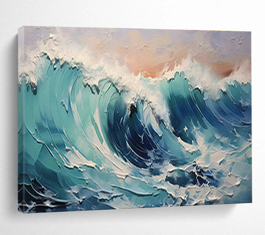 Textured Ocean Wave Art for Coastal - Themed Living Room Drama DLZ3063