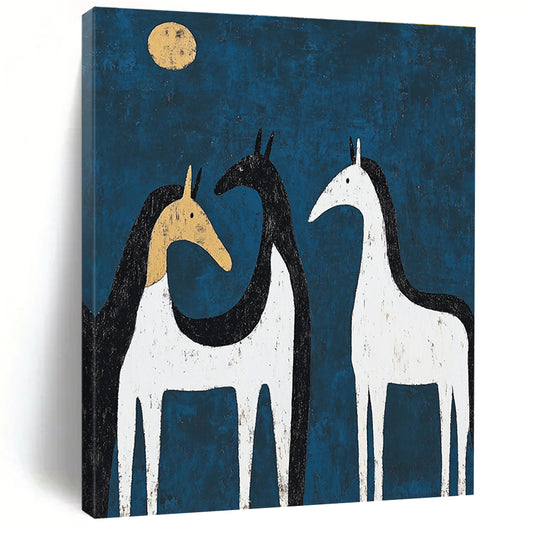 Whimsical Blue Horses Art for Kids' Room & Garden Shed STSC072
