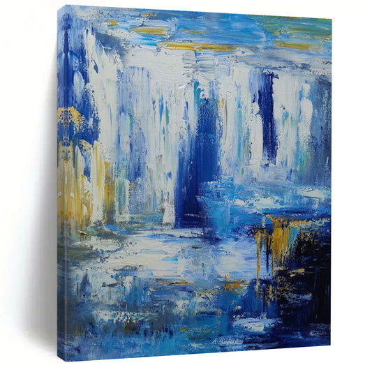 Blue - Gold Waterfall Oil Painting for Luxury Hotel Lobby & Nature - Lover’s Home Office DLZ1339