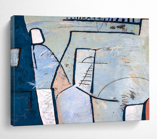 Blue - Gray Abstract Art for Coastal - Inspired Hotel Room DLZ2931