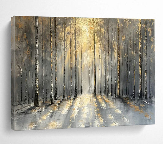 Golden Forest Path Art for Luxury Mountain Chalet Living Areas DLZ3186