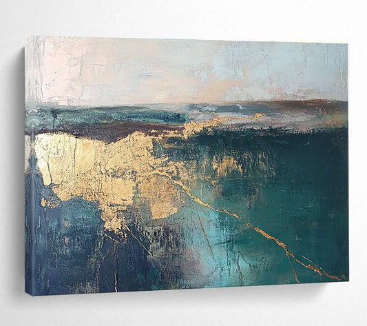 Teal Sea and Gold Art for Contemporary Art Gallery Exhibition & Upscale Coastal Residence SC113
