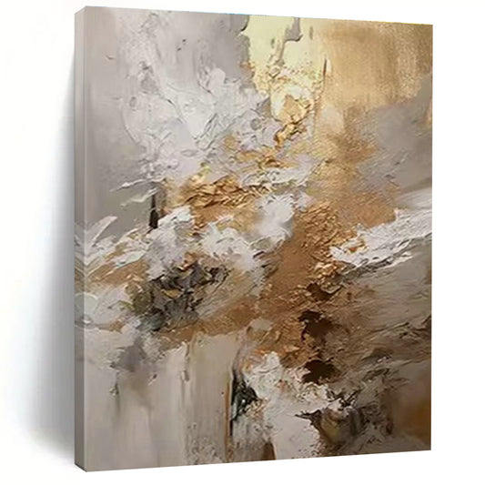 White - Gold - Brown Abstract Art for Luxury Hotel Suite & High - End Restaurant DLZ1253