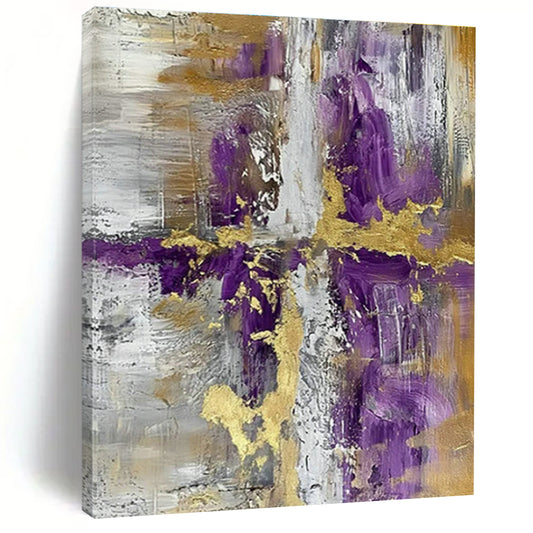 Purple - Gold - Silver Abstract Art for Art Gallery Exhibition & Bohemian - Chic Home DLZ1731