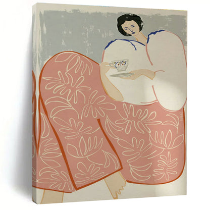 Woman with Teacup Art for Tea House & Home Reading Nook DLZ1154