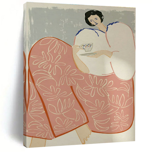 Woman with Teacup Art for Tea House & Home Reading Nook DLZ1154