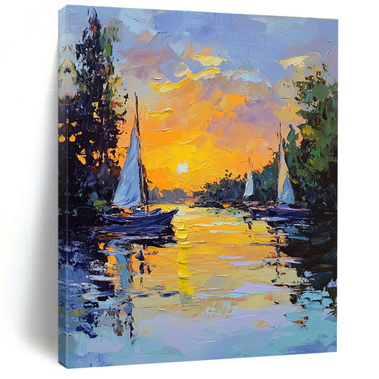 Sunset Sailboats on River Art for Riverside Restaurant & Relaxing Home Balcony STSC1419
