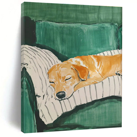 Dog Sleeping on Green Sofa Art for Pet - Friendly Home & Vet Clinic Waiting Room DLZ0688