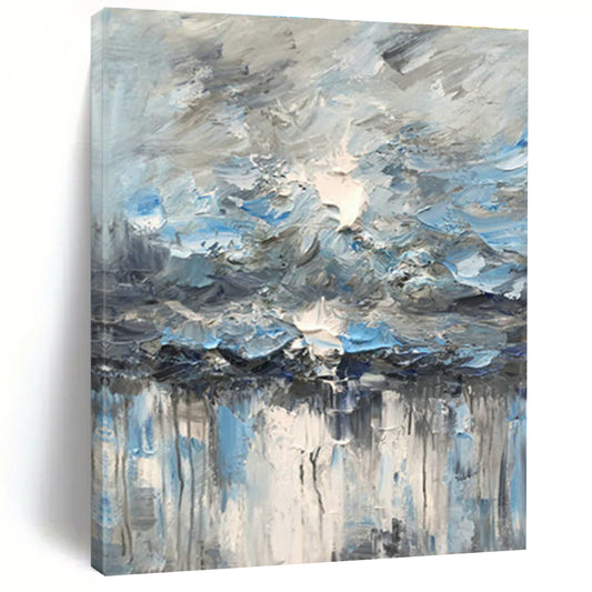 Blue - Gray Abstract Painting for Lake House Living Room & Waterfront Wellness Center DLZ1298