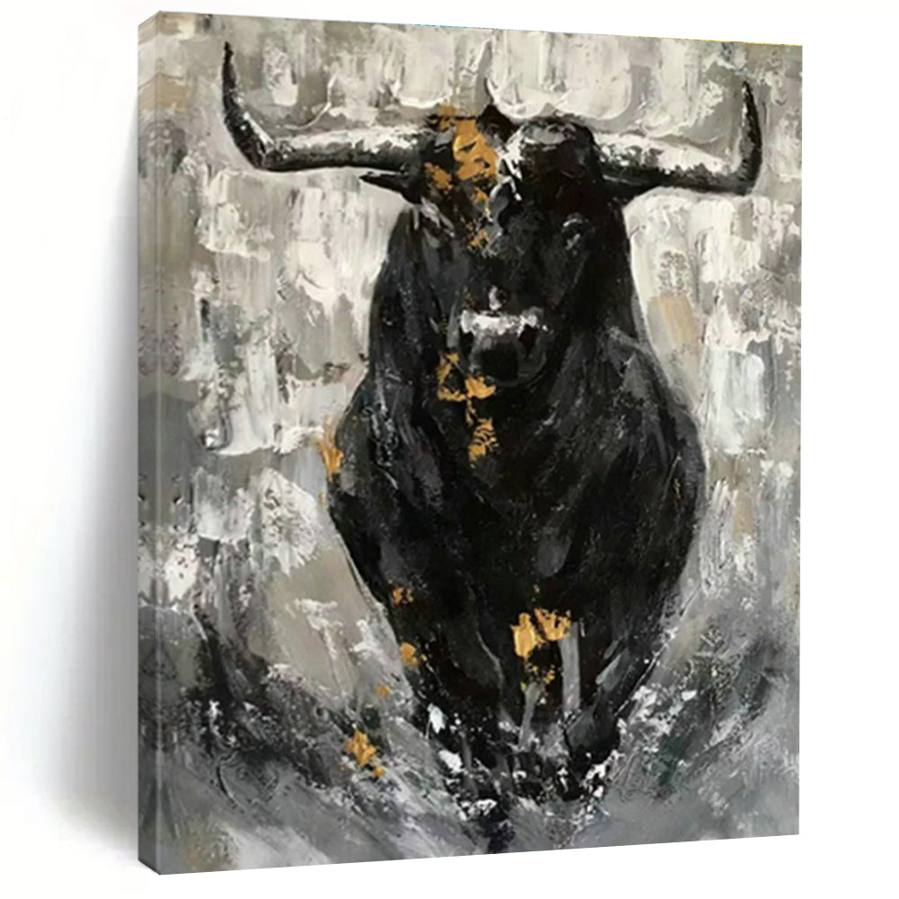 Black - Gold Bull Oil Painting for Living Room & Office DLZ0535