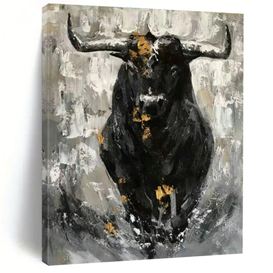 Black - Gold Bull Oil Painting for Living Room & Office DLZ0535