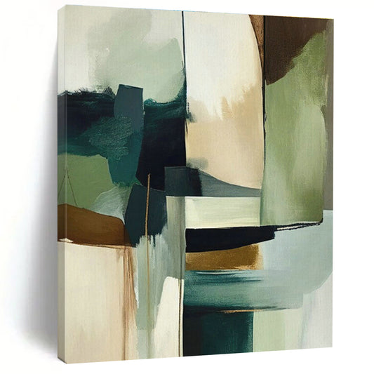 Teal - Green & Gold Abstract Art for High - End Restaurant & Modern Dining Room DLZ1637