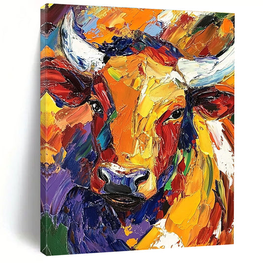 Colorful Abstract Bull Head Art for Rustic Farmhouse Kitchen & Art Gallery Café STSC141