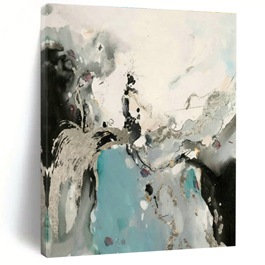 Silver - Blue Ink Abstract Art for Living Room & Home Office DLZ0555