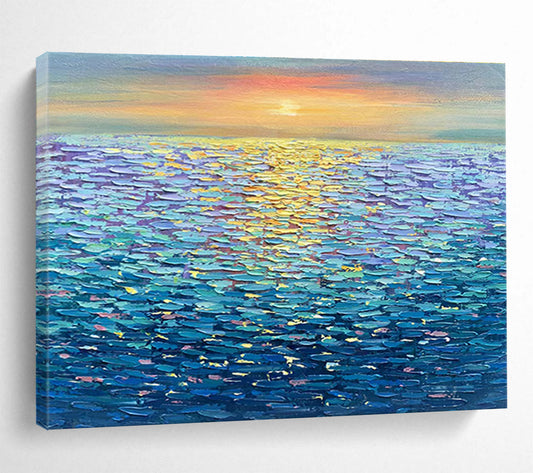 Colorful Sea Sunset Oil Painting for Nautical - Themed Restaurant Dining Walls DLZ3239