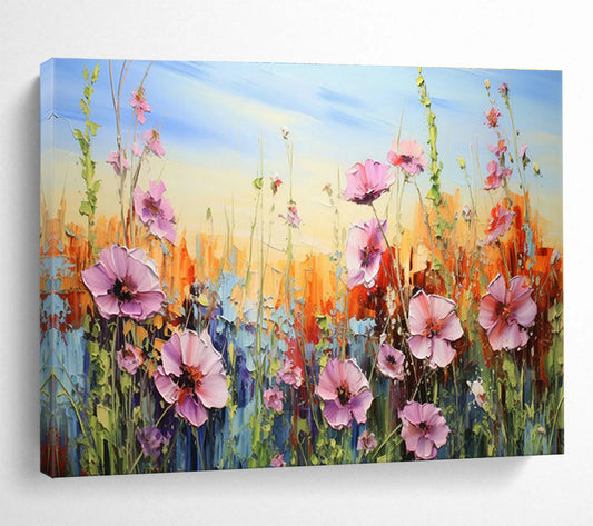 Colorful Flower Field Oil Painting for Countryside Café Dining Areas DLZ3287