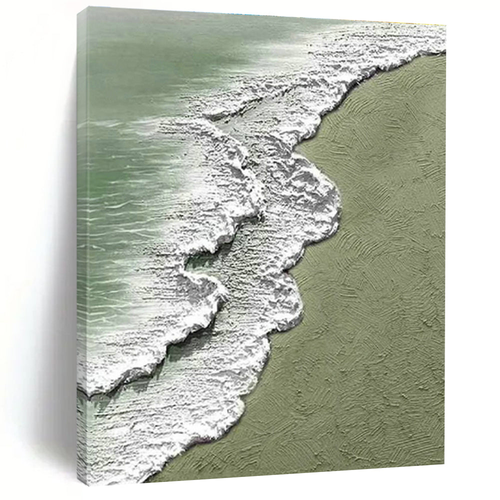 Textured Green Beach and Wave Abstract Art for Living Room & Beachfront Home DLZ1207