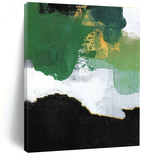 Green - Gold - White Block Abstract Art for Modern Living Room & Art - Centric Café DLZ1229