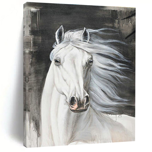 White Horse Portrait Art for Equestrian Clubhouse & Traditional Home Library DLZ2229