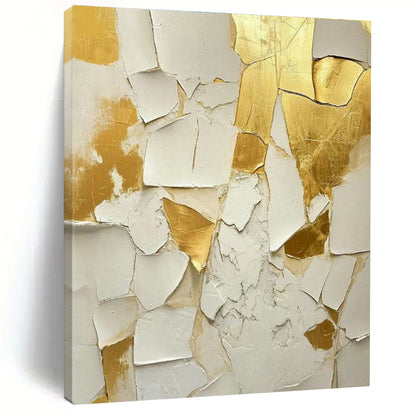 White - Gold Cracked Art for Entryway & Living Room DLZ0328