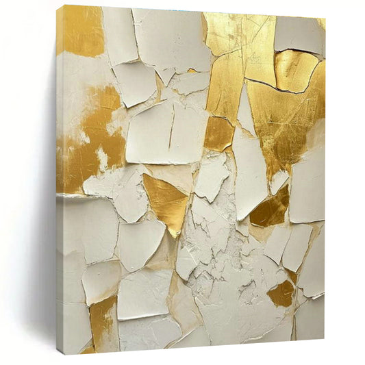 White - Gold Cracked Art for Entryway & Living Room DLZ0328