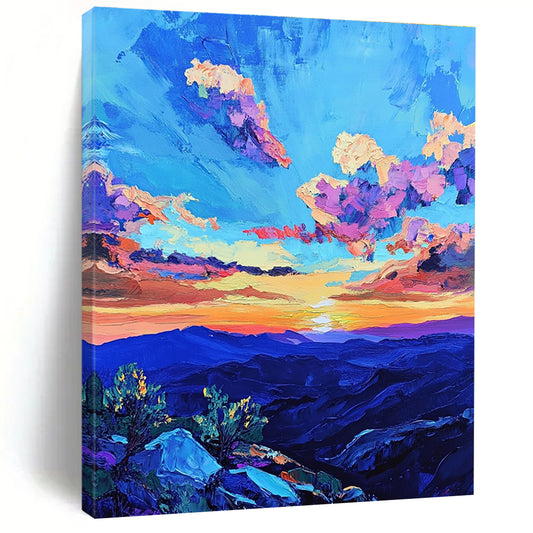 Colorful Mountain Sunset Vibrant Landscape Art for Adventure - Themed Home & Outdoor Enthusiast’s Living Room STSC1457