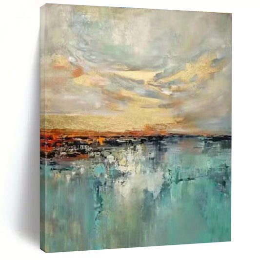 Golden - Blue Blended Landscape Abstract for Living Room & Hotel Lobby DLZ0581