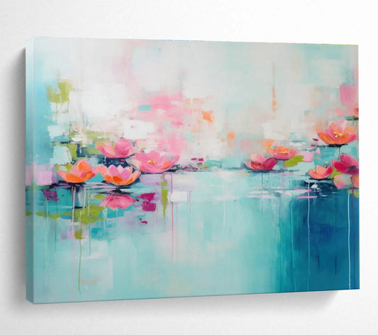 Pink - Blue Water Lily Abstract Art for Spa - Like Bathroom DLZ2877