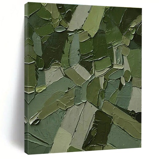 Dark Green Patchwork Abstract Art for Modern Office & Eco - Friendly Café DLZ1218