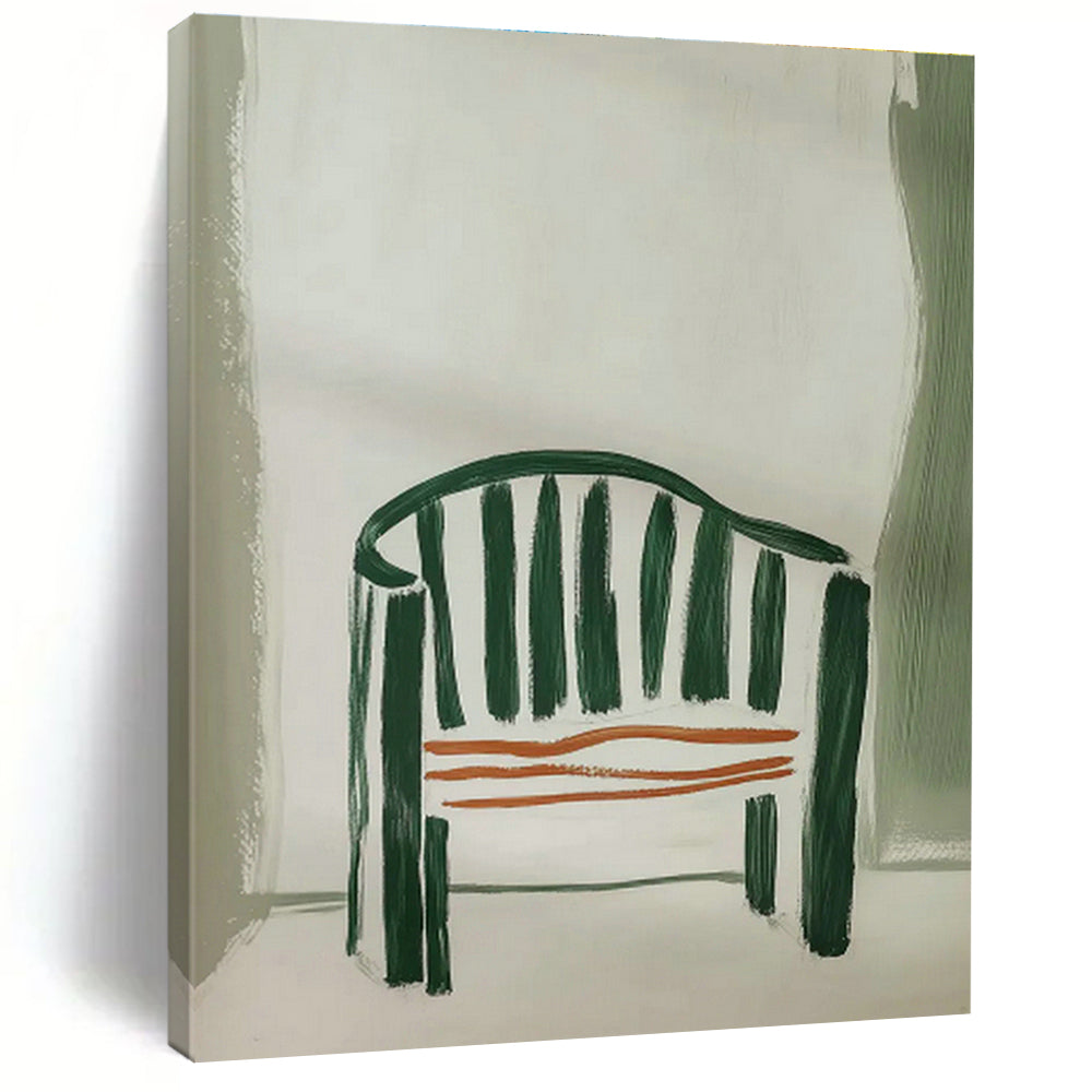 Green - Striped Chair Abstract Art for Mid - Century Modern Home & Café Corner DLZ0683