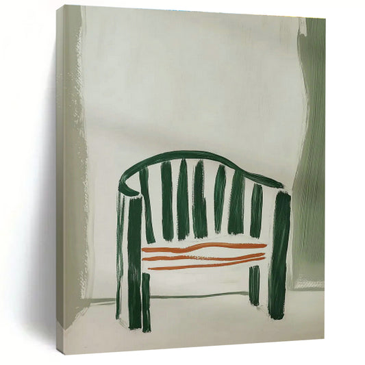 Green - Striped Chair Abstract Art for Mid - Century Modern Home & Café Corner DLZ0683