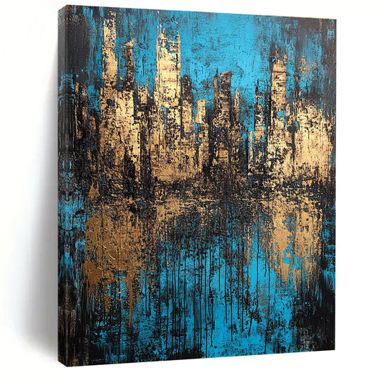 Blue and Gold Cityscape Abstract for Luxury Hotel Lobby & Architect’s Studio STSC152