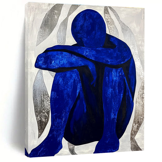 Blue Figure in Contemplation for Meditation Space & Thoughtful Library STSC922