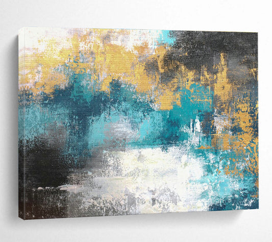 Blue - Gold Abstract Art: Elevate Dining Moments in Your Dining Room DLZ2388