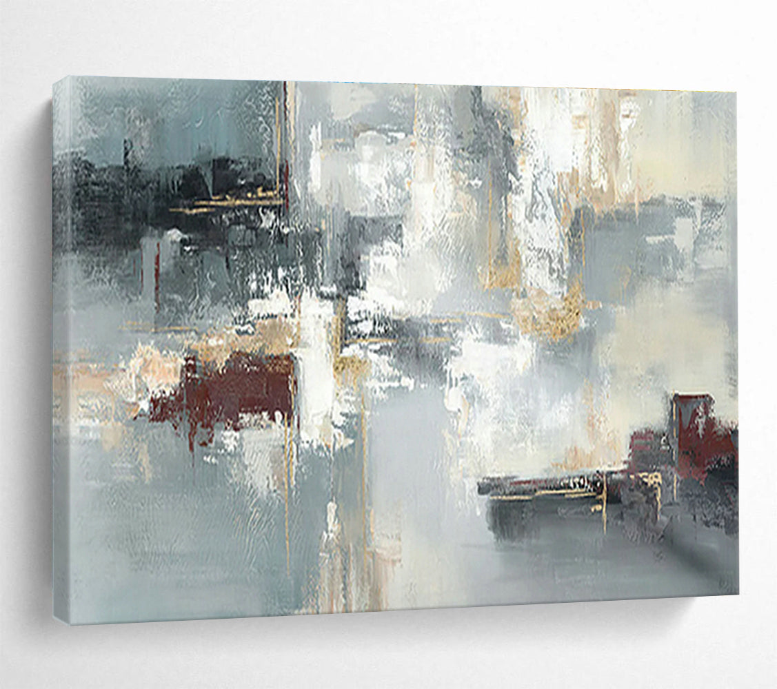 Gold - Grey - Red Abstract Art for Elegant Dining Room DLZ2736