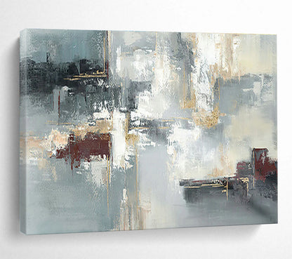 Gold - Grey - Red Abstract Art for Elegant Dining Room DLZ2736