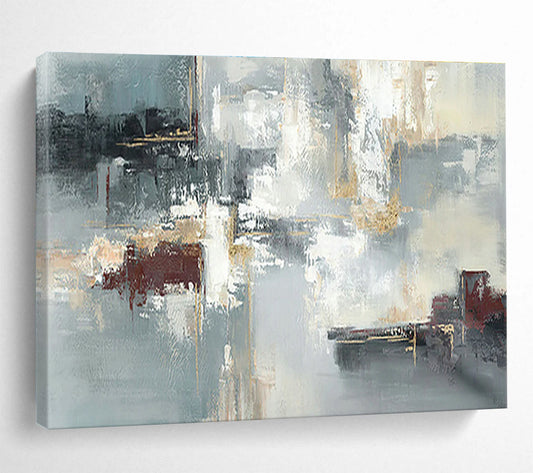 Gold - Grey - Red Abstract Art for Elegant Dining Room DLZ2736
